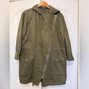 Topshop Khaki Hooded Military Jacket